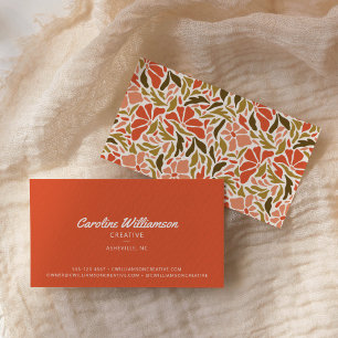Groovy Retro Orange Red Green Botanical Trendy  Business Card