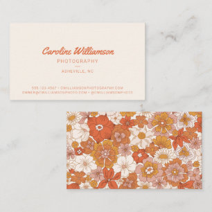 Groovy Retro Orange Yellow Floral Botanical Trendy Business Card