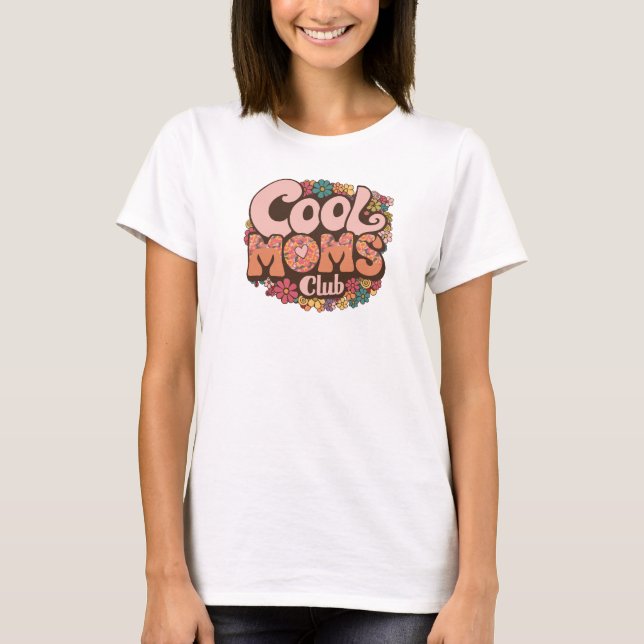 Groovy retro pastel flat flowers cool moms club T-Shirt (Front)
