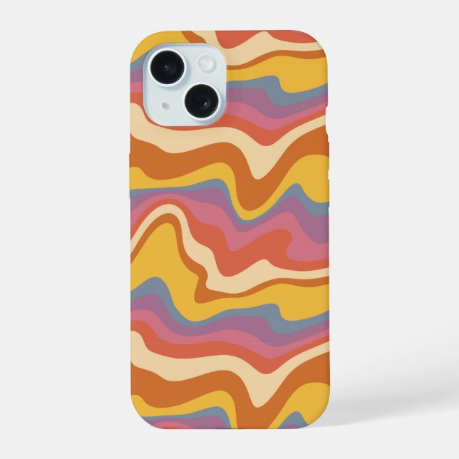 Groovy Retro Pattern iPhone 15 Case (Back)