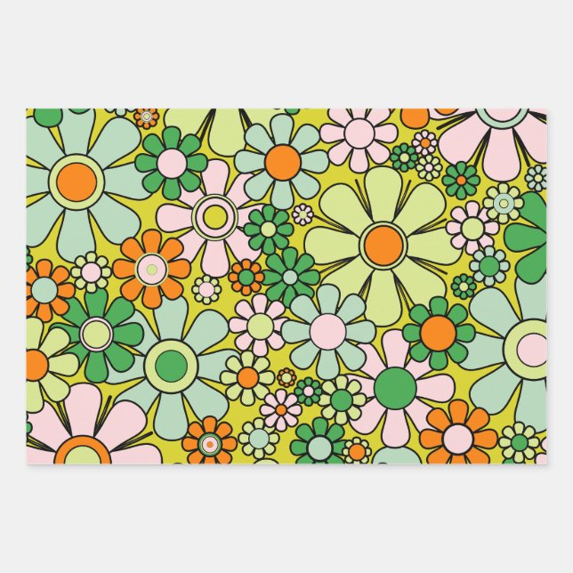 GREEK 60s-70s 7inch Vinyl Mix 2枚セット Groovy Retro Patterns 60s 70s Orange Green Wrapping Paper Sheets