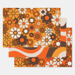 Groovy Retro Patterns with 1970s Vibes Wrapping Paper Sheets