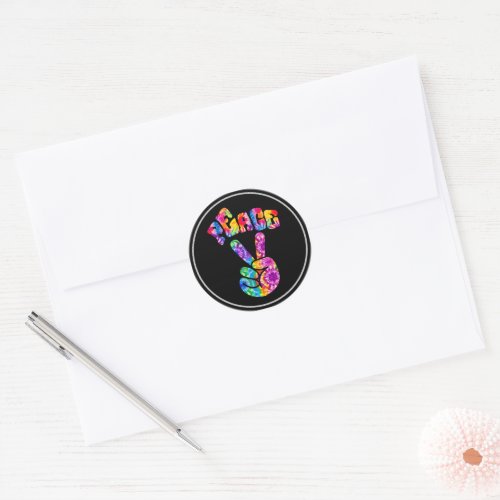 Groovy Retro Peace Hand  Classic Round Sticker