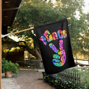 Groovy Retro Peace Hand House Flag