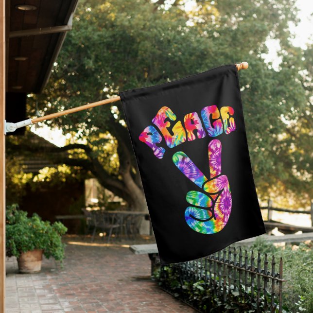 Groovy Retro Peace Hand  House Flag (In SItu)