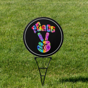 Groovy Retro Peace Hand Round Yard Sign