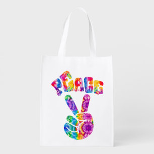 Groovy Retro Peace Sign Grocery Bag