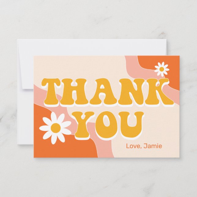 Groovy Retro Personalized Thank You Card (Front)