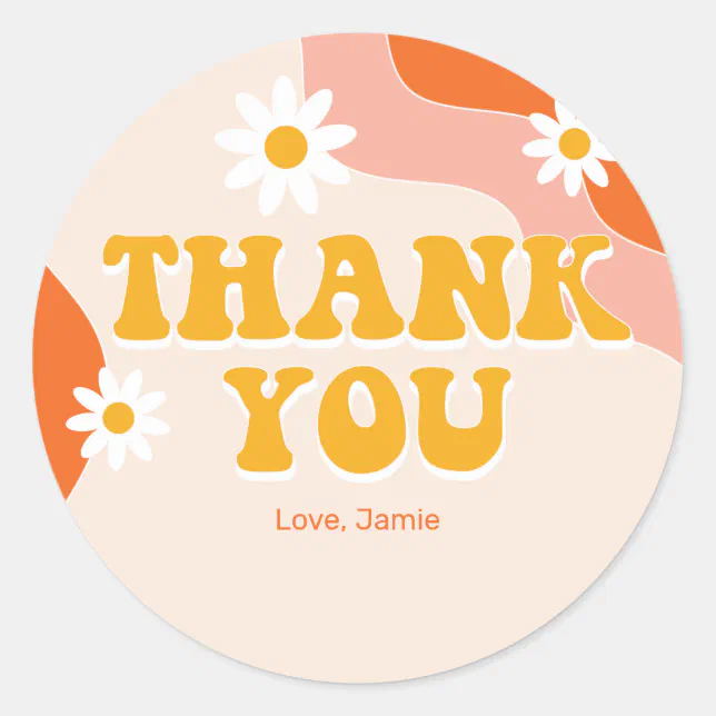 Groovy Retro Personalized Thank You Sticker | Zazzle