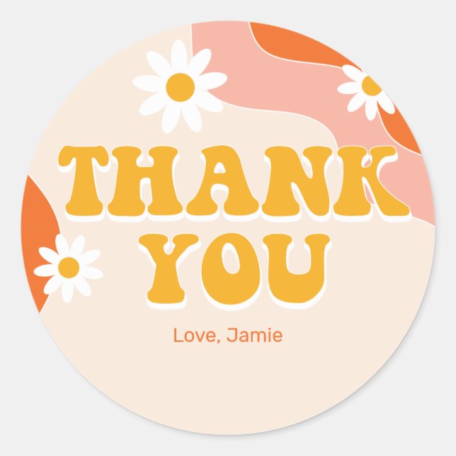 Groovy Retro Personalized Thank You Sticker (Front)