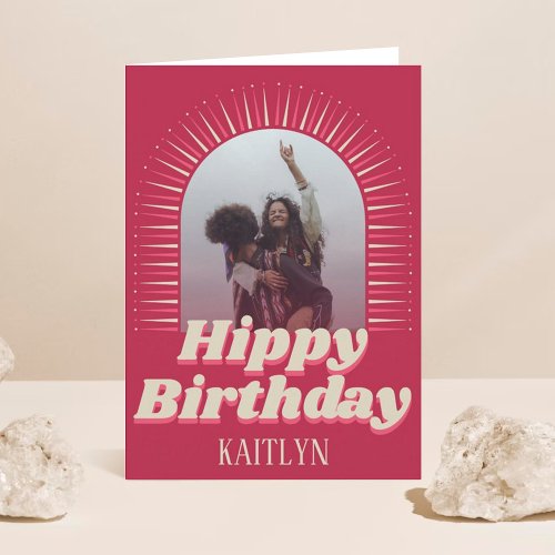 Groovy Retro Photo Hippy Birthday Card