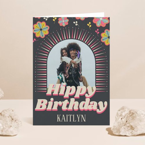 Groovy Retro Photo Hippy Birthday Card