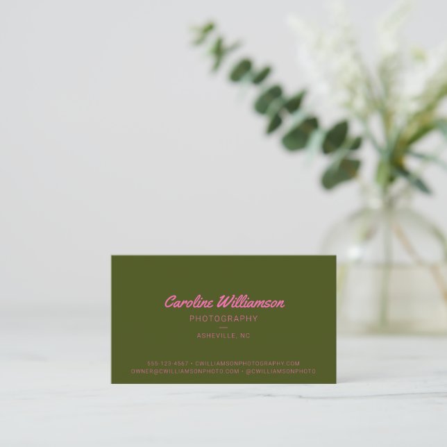 Groovy Retro Pink and Green Botanical Trendy Business Card