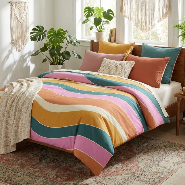 Groovy Retro Pink and Green Wavy Lines  Duvet Cover (Creator Uploaded)
