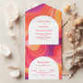 Groovy Retro Pink and Orange Arch Wedding All In One Invitation