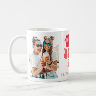 Groovy Retro Pink Bestie Era 2 Photos & Names Coffee Mug