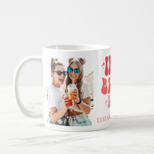 Groovy Retro Pink Bestie Era 2 Photos  Names Coffee Mug