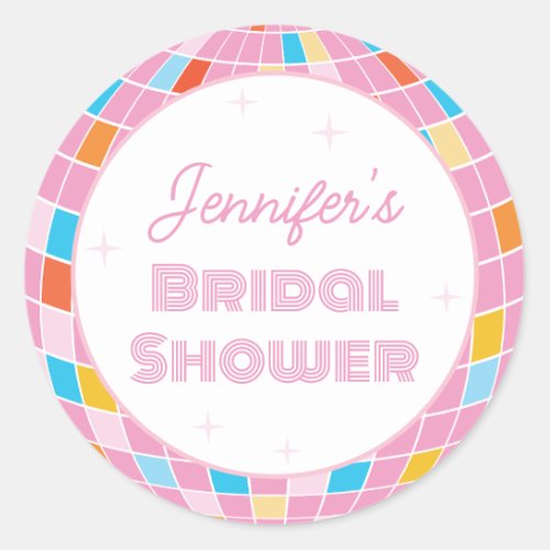 Groovy Retro Pink Disco Ball 70s 80s Bridal Shower Classic Round Sticker