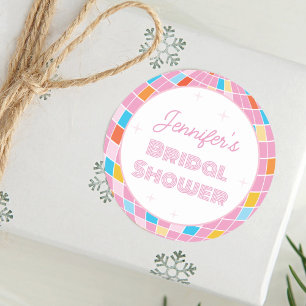 Groovy Retro Pink Disco Ball 70s 80s Bridal Shower Classic Round Sticker
