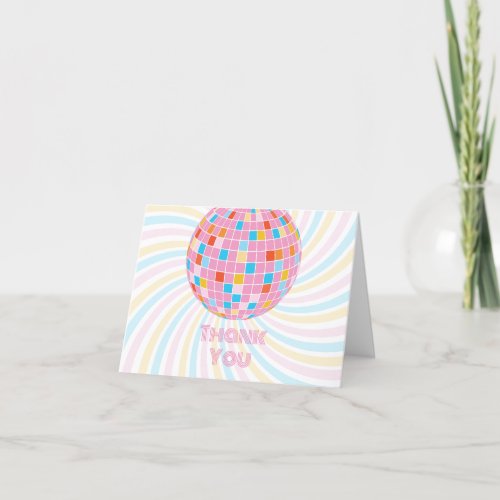 Groovy Retro Pink Disco Ball 70s Bridal Shower Thank You Card