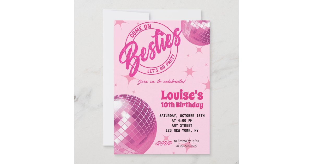 Groovy Retro Pink Doll Malibu Party Birthday Invitation | Zazzle