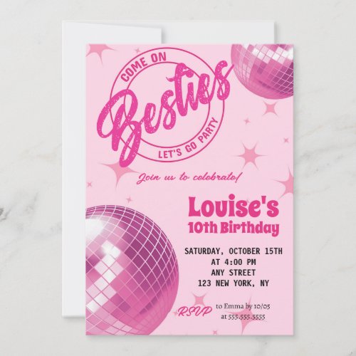 Groovy Retro Pink Doll Malibu Party Birthday Invitation
