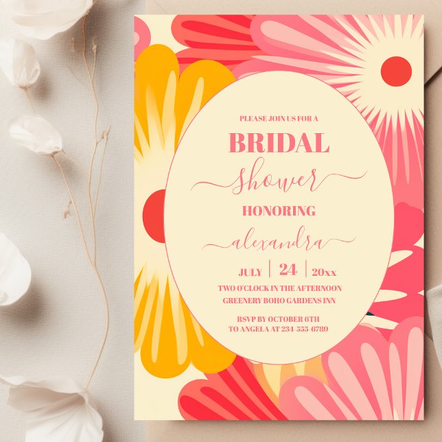 Groovy Retro Pink & Gold Bridal Shower Invitation (Creator Uploaded)