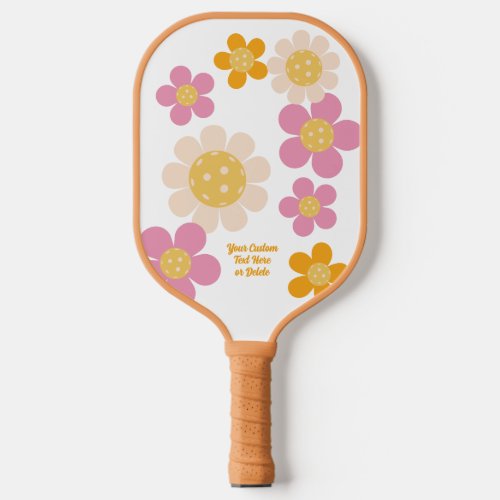 Groovy Retro Pink Orange Flowers Personalized Pickleball Paddle