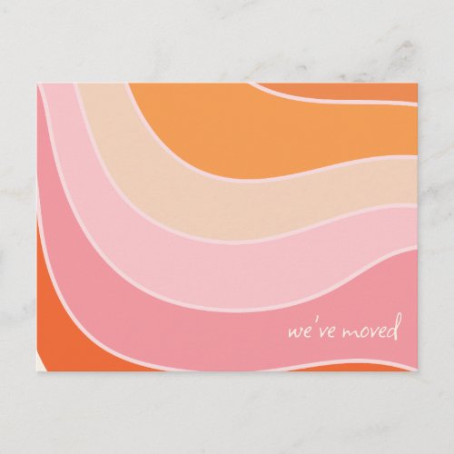 Groovy Retro Pink Orange Moved New Home Address Postcard