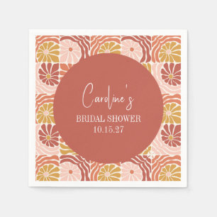 Groovy Retro Pink Rust Floral Custom Bridal Shower Napkins