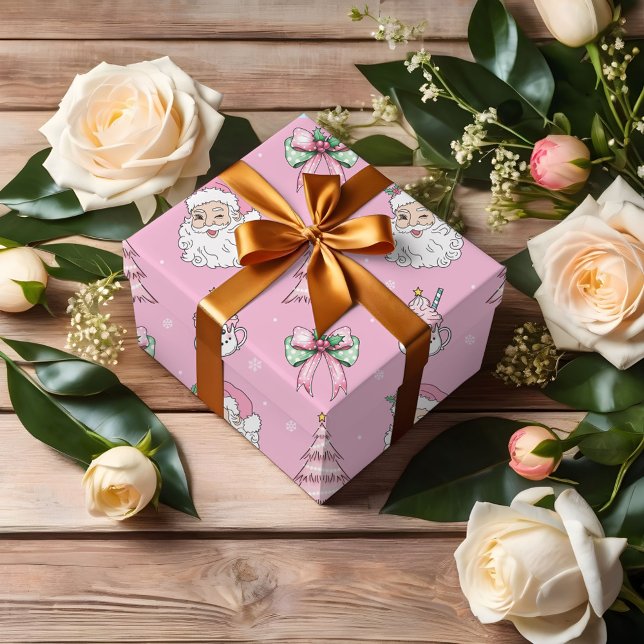 Groovy Retro Pink Santa Claus Wink Wrapping Paper (Groovy Retro Pink Santa Claus Wink Wrapping Paper)