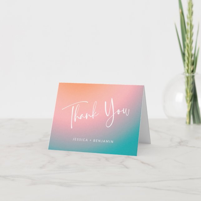 Groovy Retro Pink Teal Gradient Personalized Thank You Card (Front)