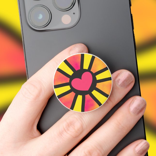 Groovy Retro Pink Yellow Floral Sun PopSocket (Creator Uploaded)