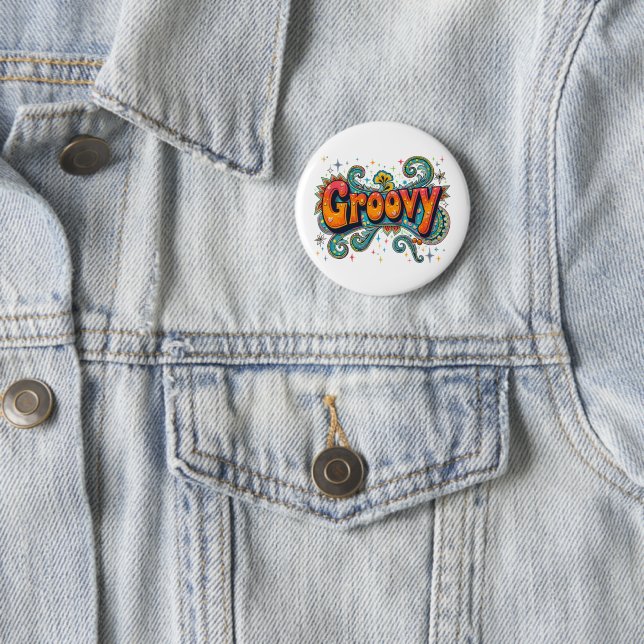 Groovy Retro Psychedelic 70s Funky Hippie Art Button (In Situ)