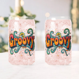 Groovy Retro Psychedelic 70s Funky Hippie Art Can Glass
