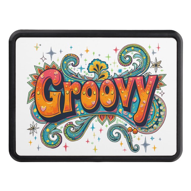 Groovy Retro Psychedelic 70s Funky Hippie Art Hitch Cover (Front)