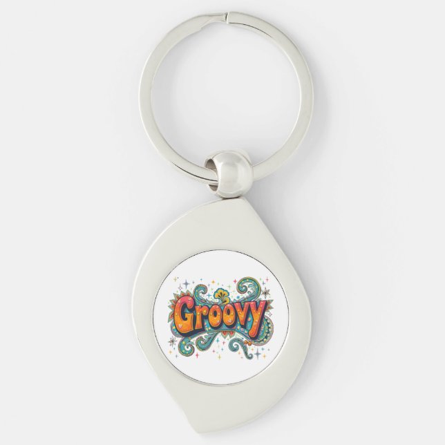 Groovy Retro Psychedelic 70s Funky Hippie Art Keychain (Front)