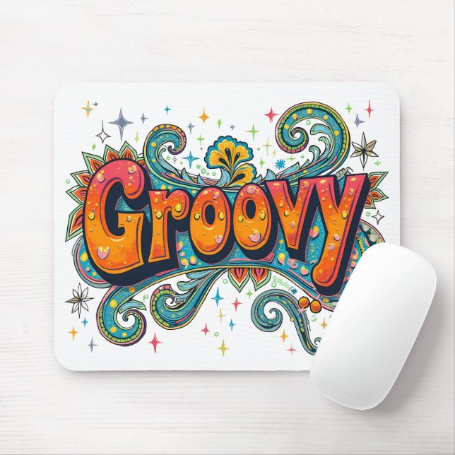 Groovy Retro Psychedelic 70s Funky Hippie Art Mouse Pad (With Mouse)