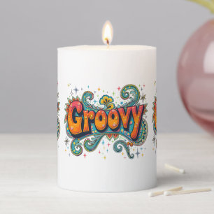 Groovy Retro Psychedelic 70s Funky Hippie Art Pillar Candle