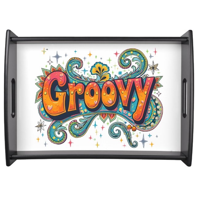 Groovy Retro Psychedelic 70s Funky Hippie Art Serving Tray (Front)