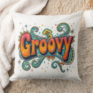 Groovy Retro Psychedelic 70s Funky Hippie Art Throw Pillow