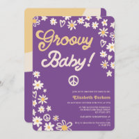 Groovy retro purple boho baby shower invitation