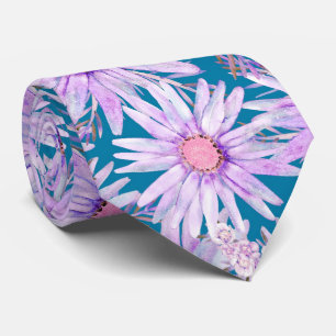 Groovy Retro Purple Daisy Pattern Neck Tie