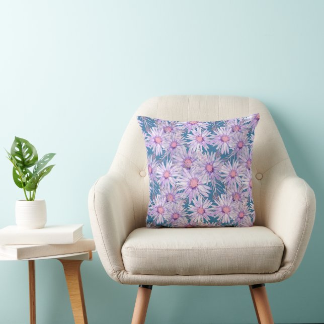 Groovy Retro Purple Daisy Pattern Throw Pillow (Chair)