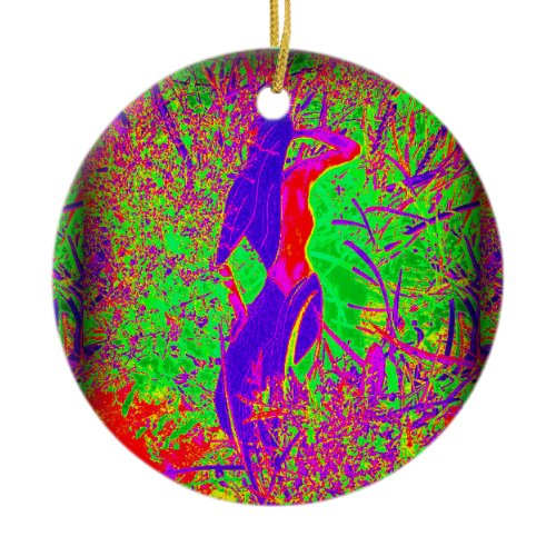 groovy retro purple hippie mermaid ceramic ornament