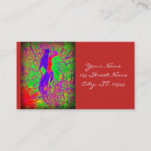 groovy retro purple hippie mermaid red business card