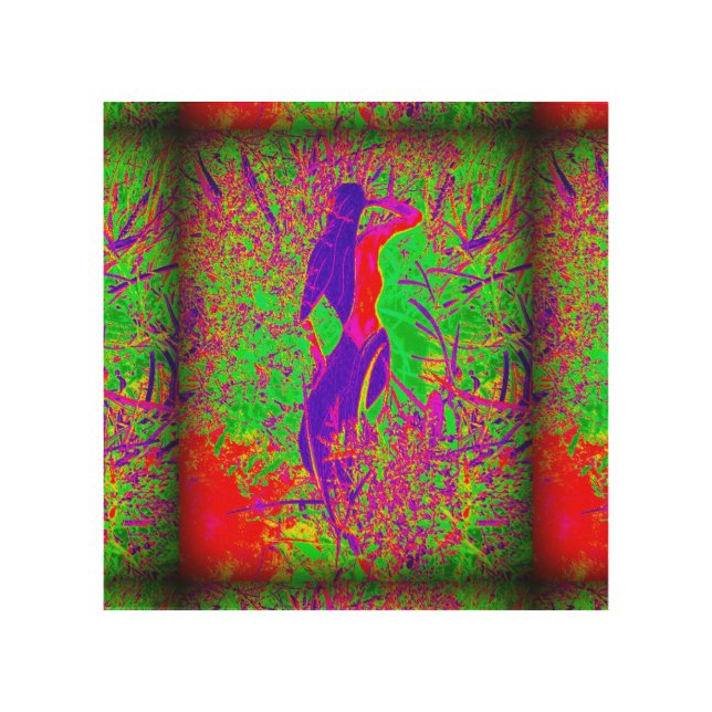 groovy retro purple hippie mermaid wood wall art (Front)