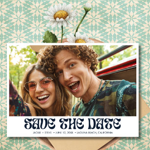 Groovy Retro QR Code Photo Wedding Save The Date