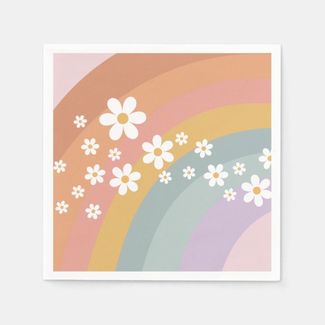 Groovy Retro Rainbow and Daisy Napkins (Front)