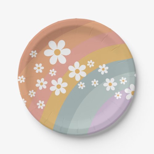 Groovy Retro Rainbow and Daisy Paper Plate